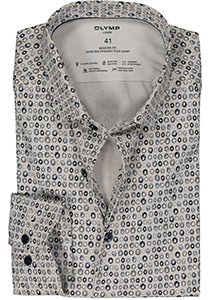 OLYMP 24/7 modern fit overhemd, twill, taupe met blauw dessin