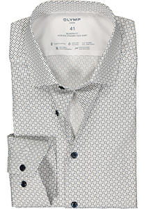 OLYMP 24/7 modern fit overhemd, popeline, wit met taupe en blauw dessin