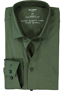 OLYMP 24/7 modern fit overhemd, tricot, olijfgroen