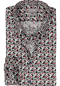 OLYMP comfort fit overhemd, twill, olijfgroen met rood en wit dessin