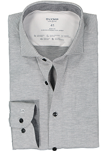 OLYMP 24/7 Level 5 body fit overhemd, mouwlengte 7, tricot, grijs met wit mini dessin