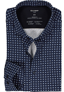 OLYMP 24/7 modern fit overhemd, tricot, blauw met wit dessin