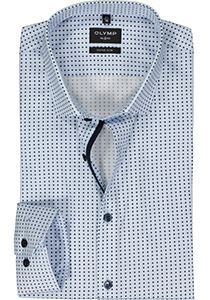 OLYMP No. 6 Six super slim fit overhemd, popeline, lichtblauw met wit en donkerblauw dessin