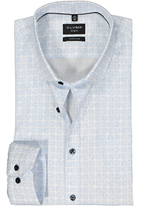OLYMP No. 6 Six super slim fit overhemd, mouwlengte 7, popeline, lichtblauw met wit dessin