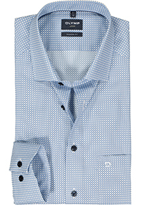OLYMP modern fit overhemd, mouwlengte 7, popeline, wit met blauw dessin