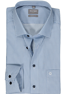 OLYMP comfort fit overhemd, mouwlengte 7, popeline, wit met blauw dessin