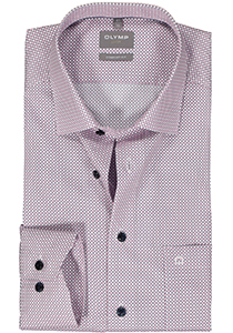 OLYMP comfort fit overhemd, mouwlengte 7, popeline, wit met blauw en roze dessin