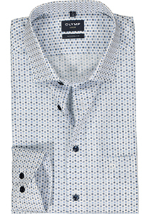 OLYMP modern fit overhemd, popeline, wit met blauw dessin