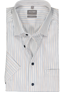 OLYMP comfort fit overhemd, korte mouw, popeline, wit met beige en blauw gestreept