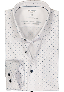 OLYMP 24/7 modern fit overhemd, dynamic flex, wit met blauw mini dessin