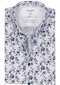 OLYMP 24/7 modern fit overhemd, tricot, lichtblauw met bloemen dessin