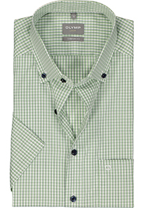 OLYMP comfort fit overhemd, korte mouw, popeline, wit met groen en blauw geruit