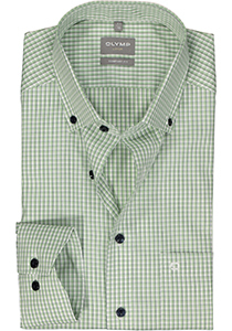 OLYMP comfort fit overhemd, popeline, wit met groen en blauw geruit