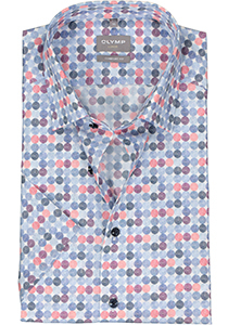 OLYMP comfort fit overhemd, korte mouw, popeline, wit met blauw en rood dessin