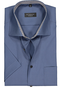 ETERNA comfort fit overhemd korte mouw, Oxford, middenblauw (contrast)