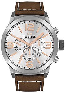 TW Steel heren horloge (42mm), zilver met bruine leren band