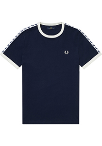 Fred Perry Taped Ringer regular fit T-shirt M6347, korte mouw O-hals, blauw