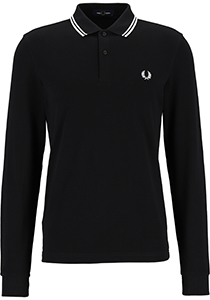 Fred Perry M3636 long sleeved twin tipped shirt, heren polo lange mouwen, Black / White