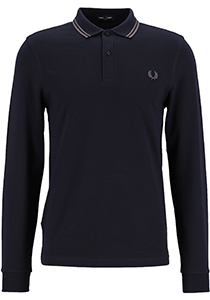 Fred Perry M3636 long sleeved twin tipped shirt, heren polo lange mouwen, Navy / Gunmetal
