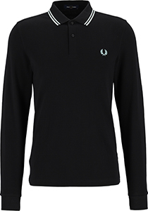 Fred Perry M3636 long sleeved twin tipped shirt, heren polo lange mouwen, Black / Silver Blue