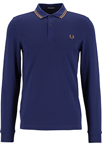 Fred Perry M3636 long sleeved twin tipped shirt, heren polo lange mouwen, French navy / Shaded Stone