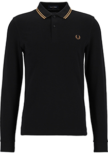 Fred Perry M3636 long sleeved twin tipped shirt, heren polo lange mouwen, Black / Shaded Stone