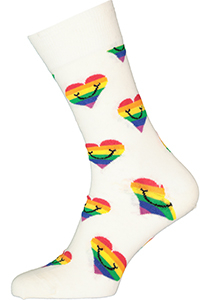 Happy Socks Pride Heart Sock, unisex sokken, wit met regenboog hartjes