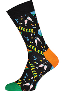 Happy Socks Party Party Sock, unisex sokken, zwart met slingers