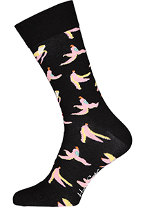 Happy Socks Banana Break Sock, zwart met roze bananenschillen