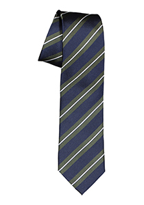 Michaelis  stropdas, zijde, blauw met groen en wit gestreept