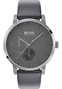HUGO BOSS heren horloge (42mm), zilverkleurig met grijze leren band