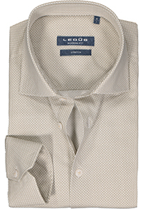 Ledub modern fit overhemd, popeline, lichtbruin met wit mini dessin