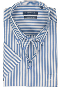 Ledub modern fit overhemd, korte mouw, popeline, middenblauw met wit gestreept
