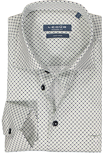 Ledub modern fit overhemd, popeline, wit met licht- en donkerblauw dessin