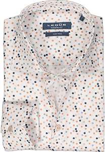 Ledub modern fit overhemd, structuur, wit met blauw, grijs en bruin dessin