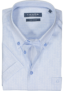 Ledub modern fit overhemd, korte mouw, popeline, lichtblauw met wit dessin
