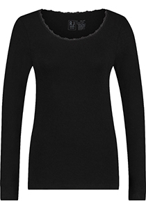RJ Bodywear Thermo dames shirt lange mouw met kant (1-pack), zwart