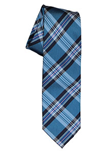 Michaelis  stropdas, zijde, blauw met turquoise en wit geruit