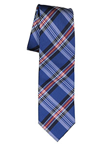 Michaelis  stropdas, zijde, blauw met rood en wit geruit