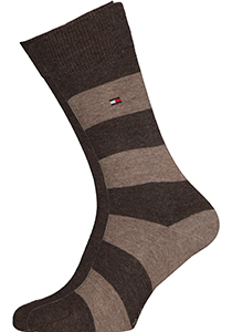 Tommy Hilfiger Rugby Stripe Socks (2-pack), herensokken katoen gestreept en uni, bruin