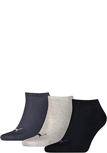 Puma Unisex Sneaker Plain (3-pack), unisex enkelsokken, blauw, grijs, blauw