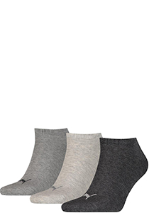 Puma Unisex Sneaker Plain (3-pack), unisex enkelsokken, 3 tinten grijs