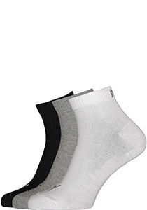 Puma  quarter plain 3-Pack, wit, grijs en zwart