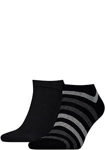 Tommy Hilfiger Duo Stripe Sneaker (2-pack), heren enkelsokken, zwart gestreept