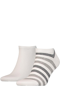 Tommy Hilfiger Duo Stripe Sneaker (2-pack), heren enkelsokken, wit gestreept