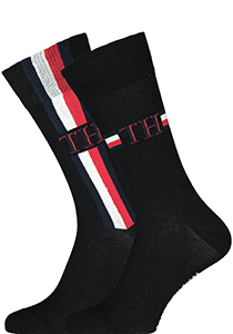 Tommy Hilfiger Iconic Logo Stripe Socks (2-pack), herensokken katoen, zwart