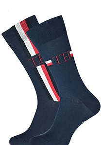 Tommy Hilfiger Iconic Logo Stripe Socks (2-pack), herensokken katoen, blauw