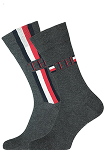 Tommy Hilfiger Iconic Logo Stripe Socks (2-pack), herensokken katoen, grijs