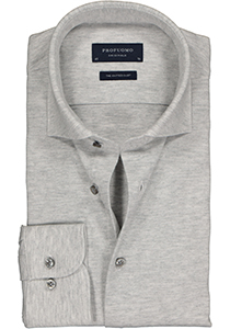 Profuomo Originale slim fit jersey overhemd, knitted shirt pique, grijs melange