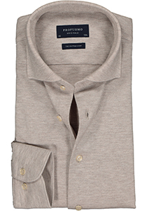 Profuomo Originale slim fit jersey overhemd, knitted shirt pique, beige melange